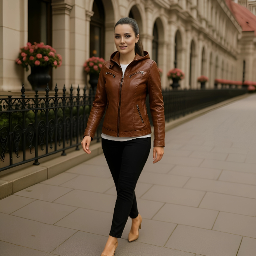 Olive™ - Waterproof Women's Leather Jacket with Hood