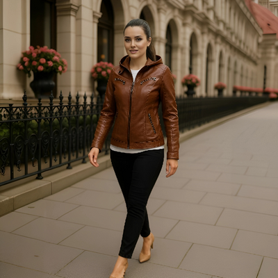 Olive™ - Waterproof Women's Leather Jacket with Hood