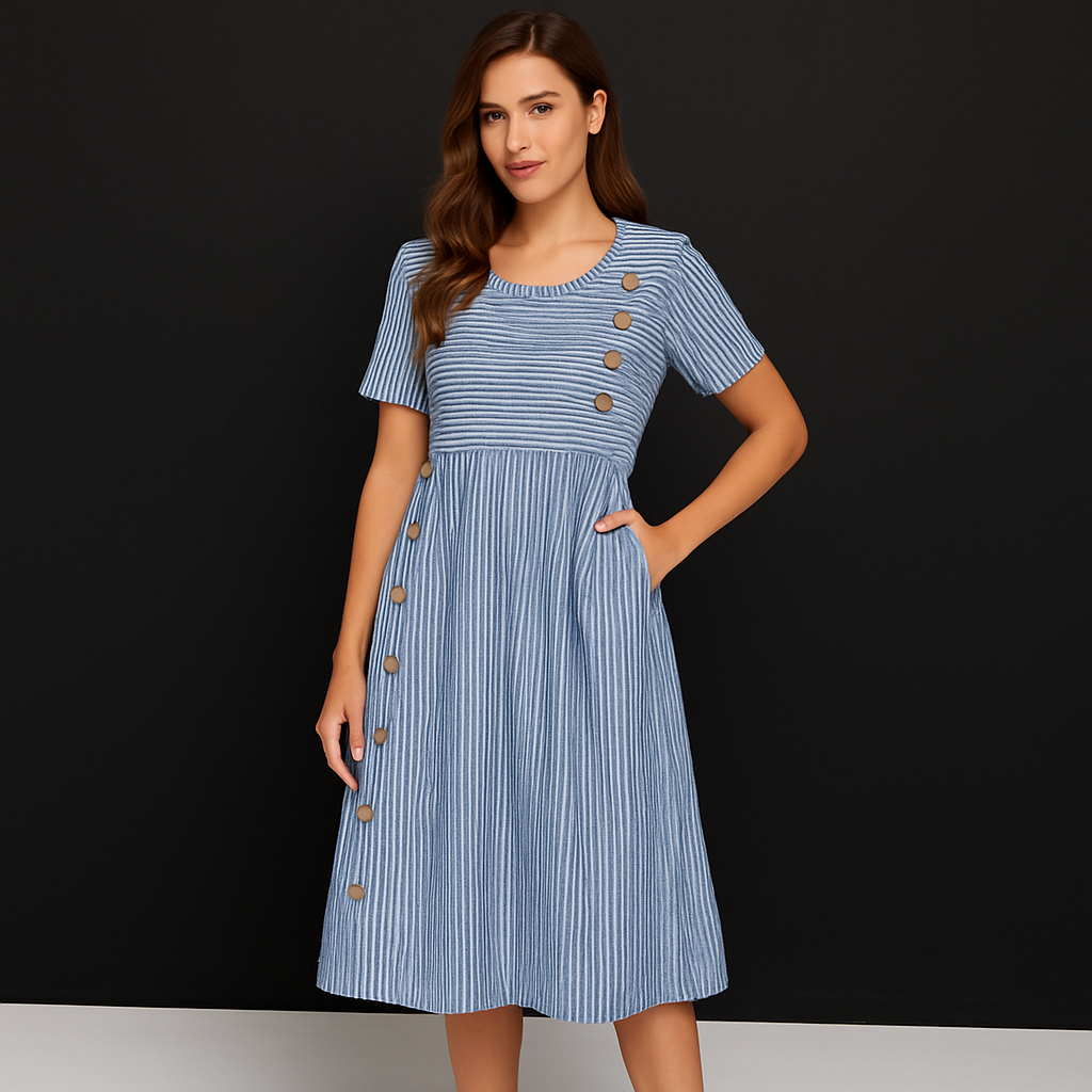 Cora | Striped Midi Dress with Relaxed Elegance