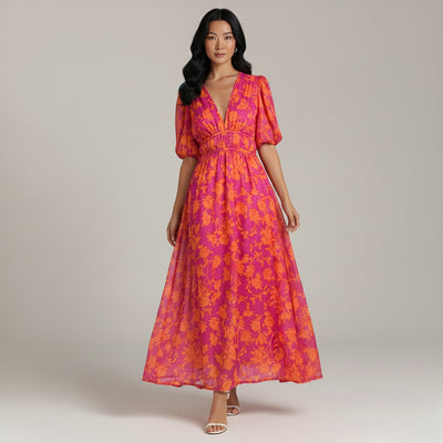 Georgia Watermelon V-Neck Maxi