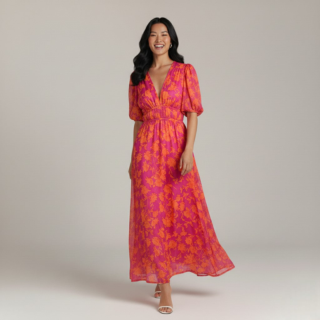 Georgia Watermelon V-Neck Maxi