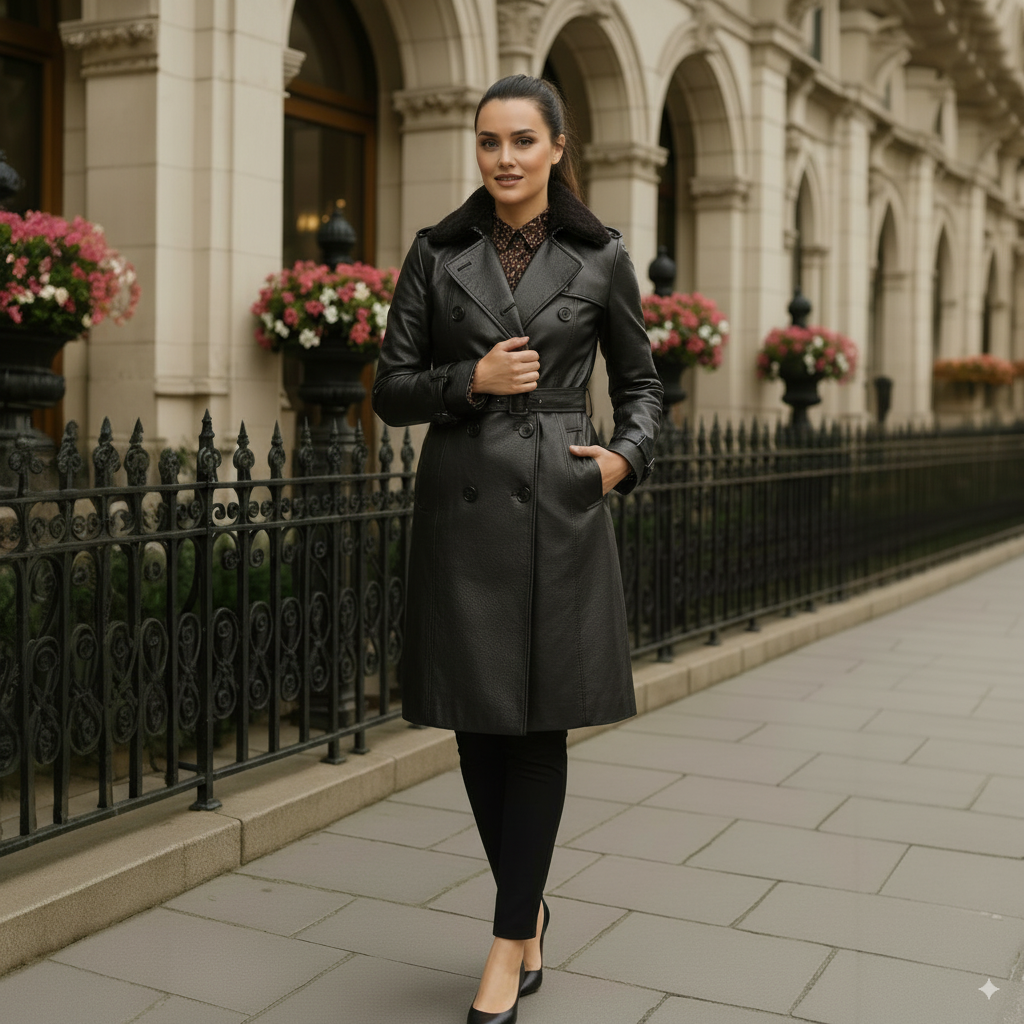 Marie™ - Luxurious Leather Trench Coat